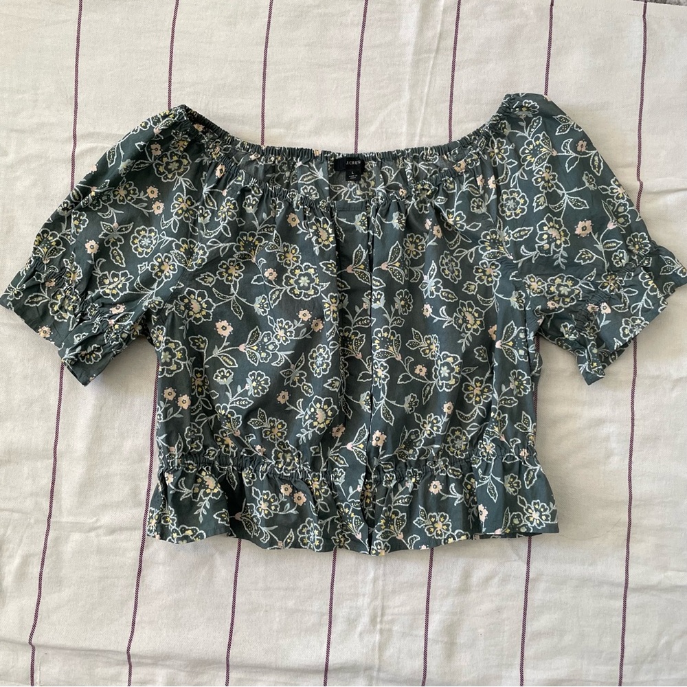 J-crew re-imagined peasant blouse floral print eucalyptus green NWT 100% cotton